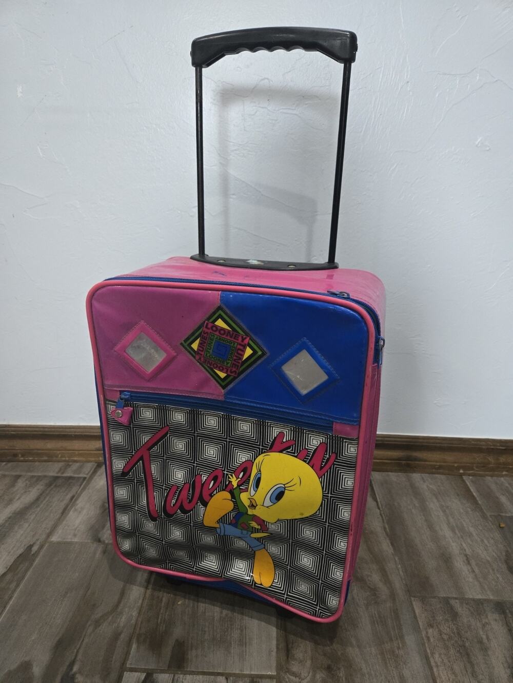 Vintage Tweety Bird Rolling Suitcase Luggage Carry On Travel Bag Pink Blue